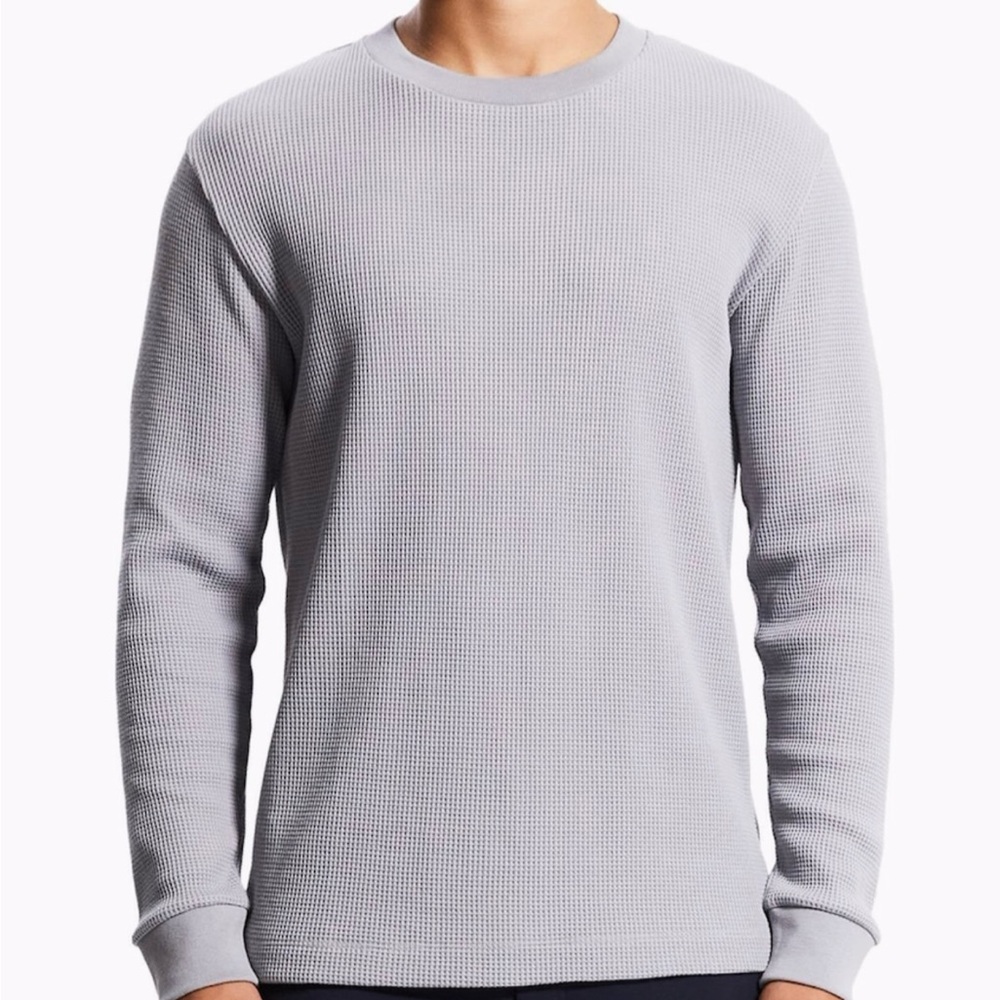 Theory, Balena Waffle Thermal Shirt, Size Large in Sleet Blue